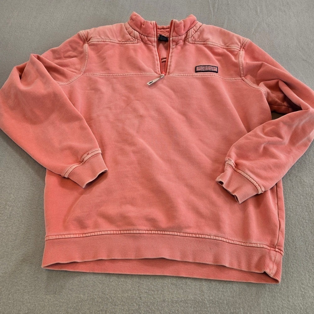 Vineyard Vines Quarter Zip Pullover Mens M Coral Pink Cotton French Terry Faded